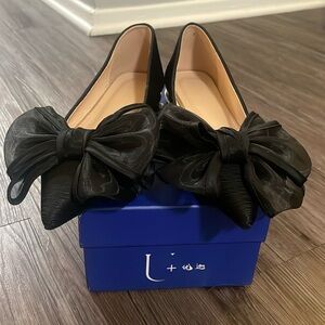 Black chiffon bow pointed toe ballet flats. Brand new. Size 7.5.